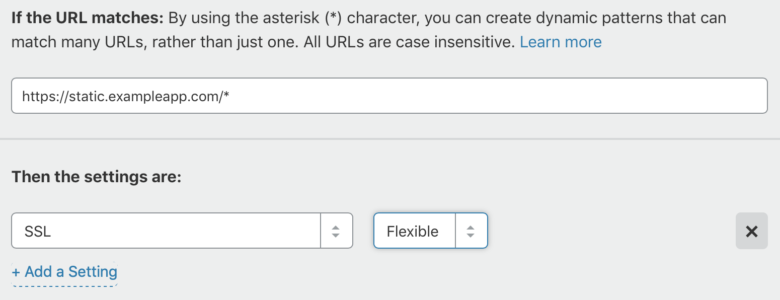 Screenshot of the Cloudflare page rule UI